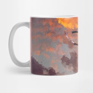 Woman diving in cloudy sky during sunset Mug